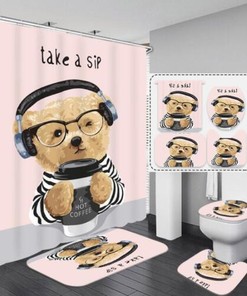 Teddy Bear Shower Curtain - Cute Baby Bath Curtain for Animal Lover Bathroom Decor