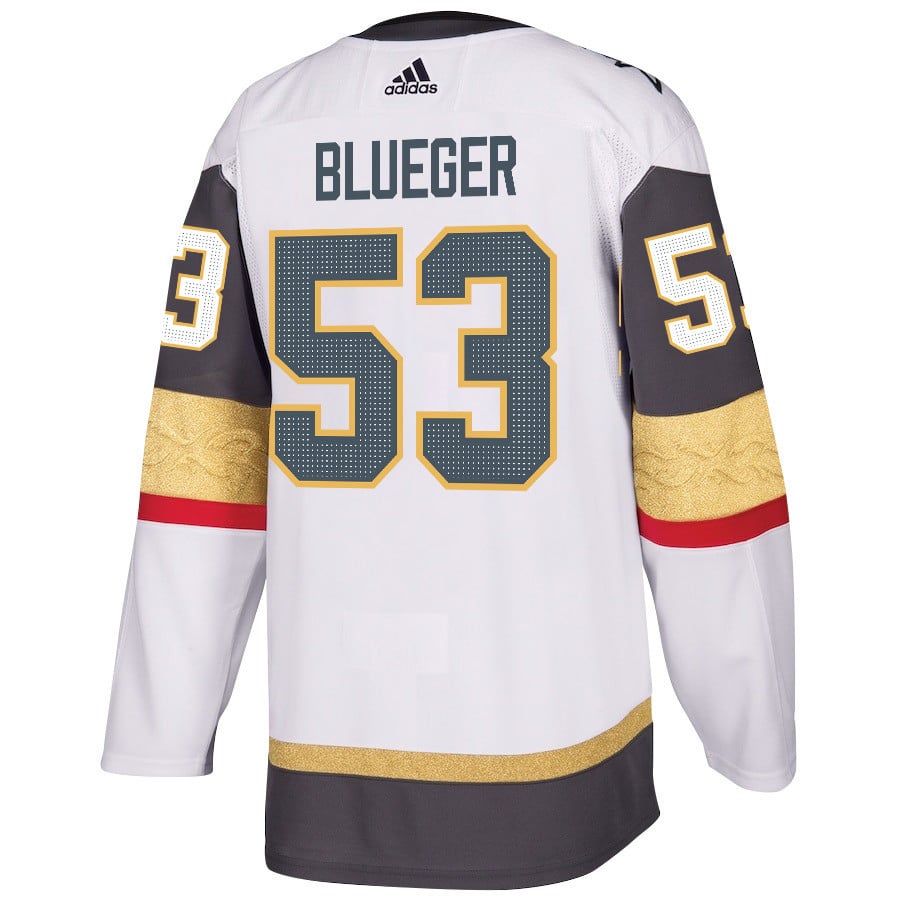Teddy Blueger 53 Vegas Golden Knights Stanley Cup 2023 Champions Patch Away Breakaway Men Jersey - White