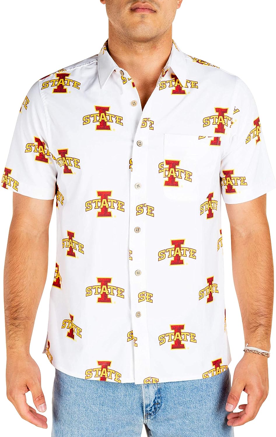 Tellum And Chop Mens Iowa State Cyclones Hawaiian Button Down Floral Shirt