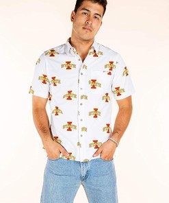 Tellum And Chop Mens Iowa State Cyclones Hawaiian Button Down Floral Shirt