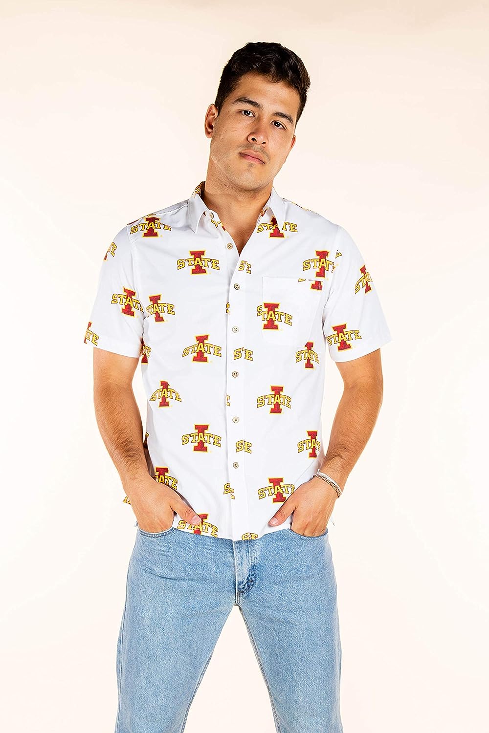 Tellum And Chop Mens Iowa State Cyclones Hawaiian Button Down Floral Shirt