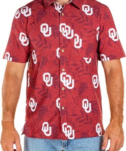 Tellum And Chop Mens Oklahoma Sooners Hawaiian Button Down Floral Shirt