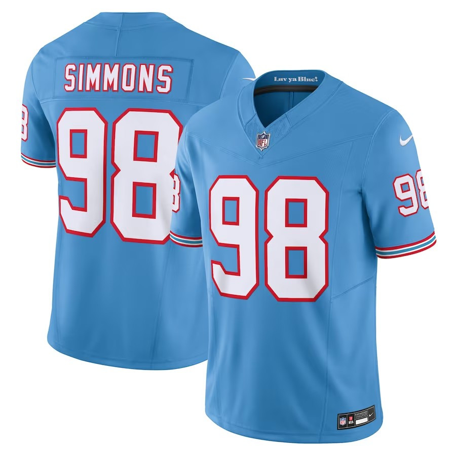 Tennessee Titans #98 Jeffery Simmons Oilers Throwback Vapor Fuse Limited Jersey - Light Blue