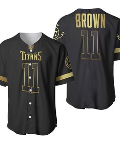 Tennessee Titans A J Brown #11 Nfl America Football Team Logo Black Golden Brandedition 3d Designed Allover Gift For Titans Fans Baseball Jersey