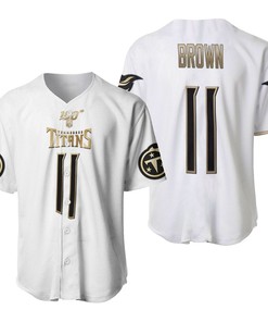 Tennessee Titans A. J. Brown #11 Nfl Great Player White 100th Season Golden Brandedition Jersey Style Gift For Titans Fans Baseball Jersey