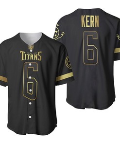 Tennessee Titans Brett Kern #6 Nfl America Football Team Logo Black Golden Brandedition 3d Designed Allover Gift For Titans Fans Baseball Jersey