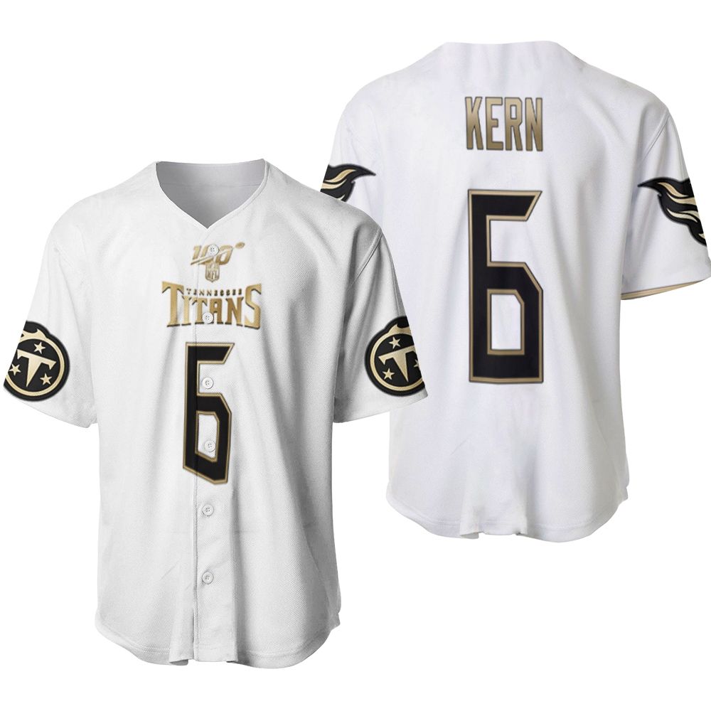 Tennessee Titans Brett Kern #6 Nfl Great Player White 100th Season Golden Brandedition Jersey Style Gift For Titans Fans Baseball Jersey