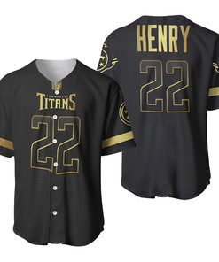 Tennessee Titans Derrick Henry #22 Nfl America Football Team Logo Black Golden Brandedition 3d Designed Allover Gift For Titans Fans Baseball Jersey