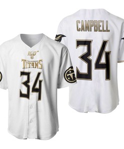 Tennessee Titans Tommie Campbell #34 Nfl Great Player White 100th Season Golden Brandedition Jersey Style Gift For Titans Fans Baseball Jersey