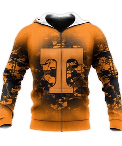 Tennessee Volunteers Custom Text Number Orange Black Zip Up Unisex 3D All Over Print Hoodie, NCAA Zip Up Hoodie