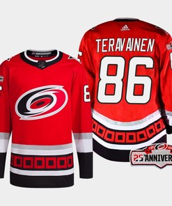 Teuvo Teravainen 86 Carolina Hurricanes Red Jersey 2022-23 Third 25th Anniversary