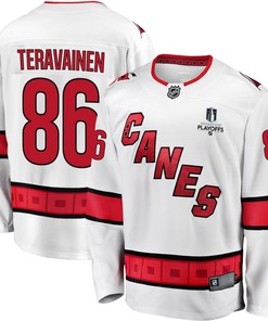 Teuvo Teravainen 86 Carolina Hurricanes Stanley Cup 2023 Playoffs Patch Away Breakaway Men Jersey - White