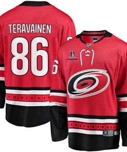 Teuvo Teravainen 86 Carolina Hurricanes Stanley Cup 2023 Playoffs Patch Home Breakaway Men Jersey - Red
