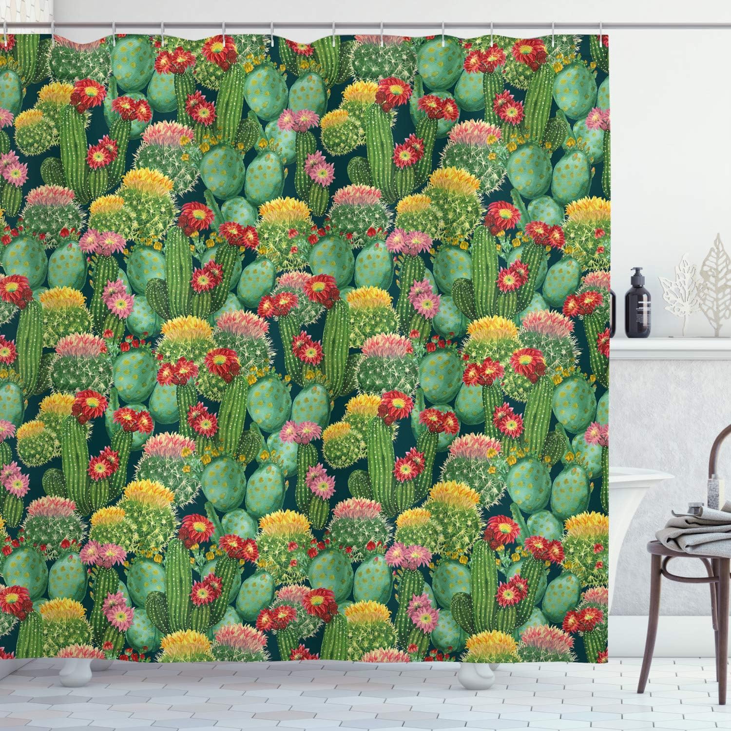 Texas Desert Botanical Nature Shower Curtain Jade Green Fern Bathroom Decor