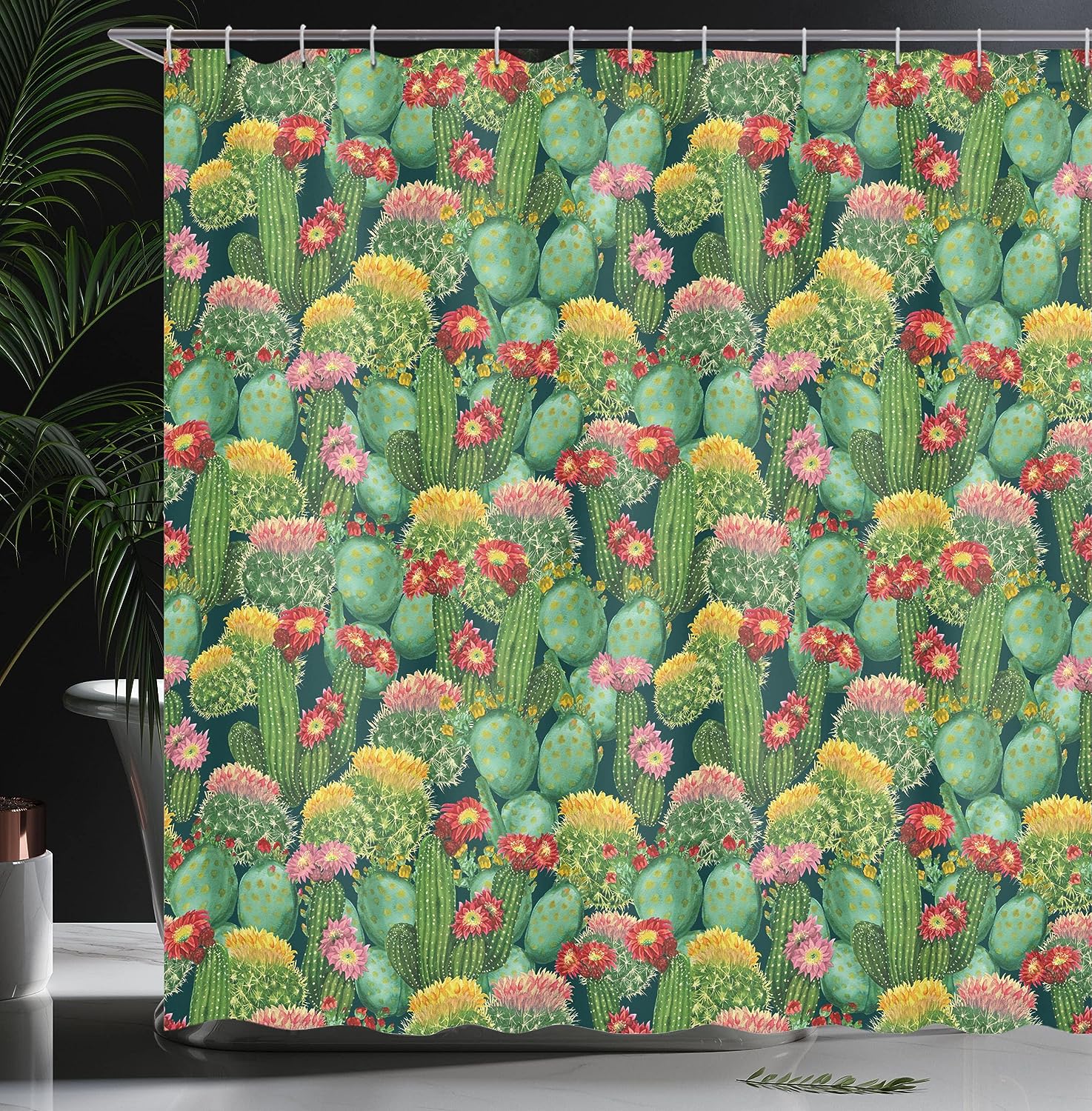 Texas Desert Botanical Nature Shower Curtain Jade Green Fern Bathroom Decor