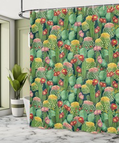 Texas Desert Botanical Nature Shower Curtain Jade Green Fern Bathroom Decor