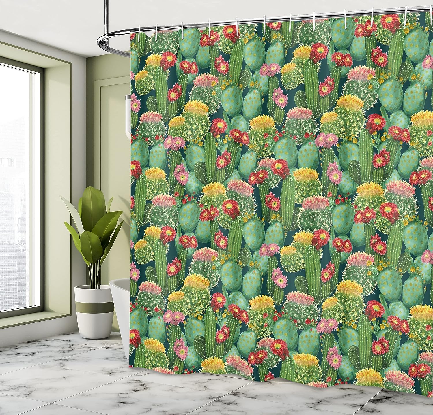 Texas Desert Botanical Nature Shower Curtain Jade Green Fern Bathroom Decor
