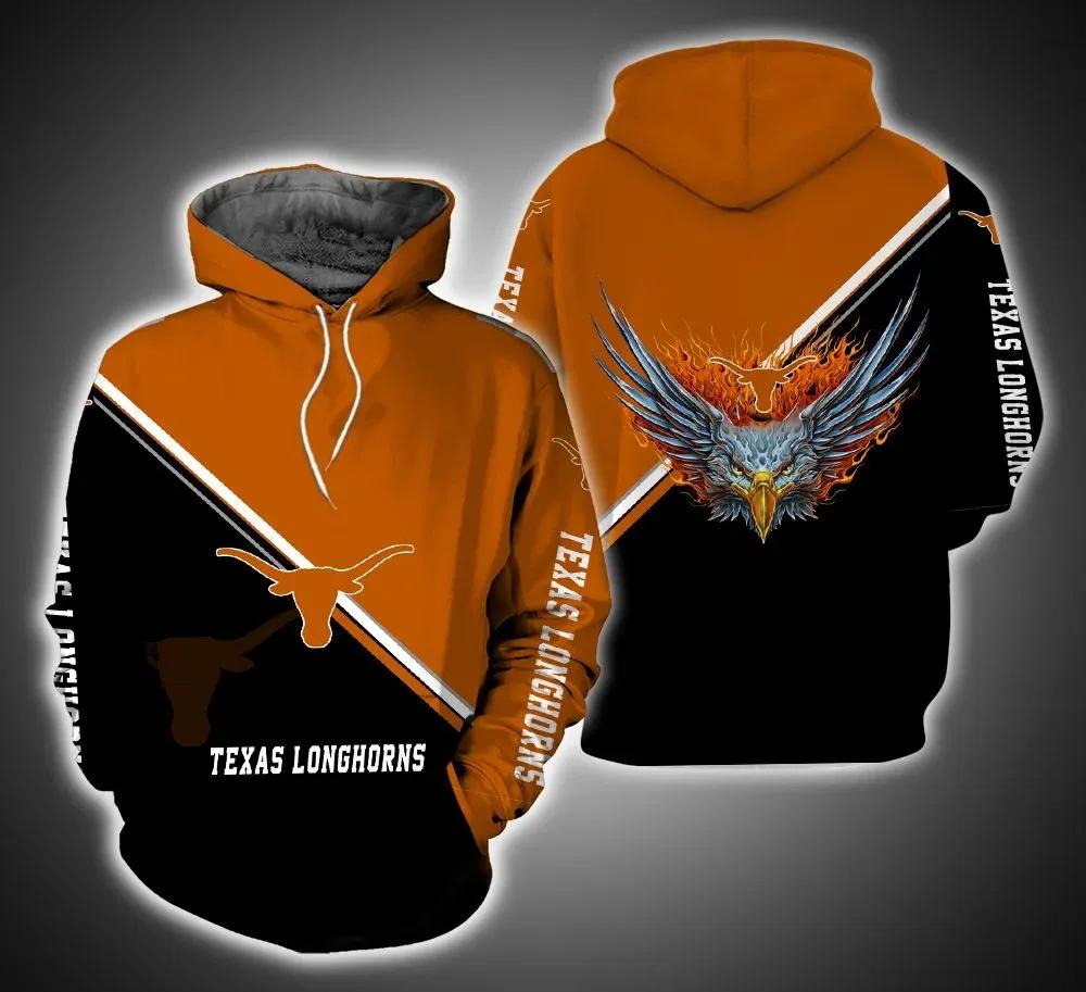 Texas Longhorns Fire Eagle 3D Hoodie Unique Texas Longhorns Gifts