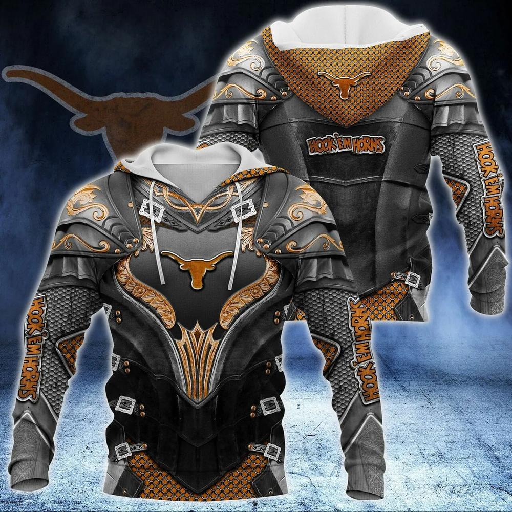 Texas Longhorns Knights Templar Armor 3D Hoodie Texas Longhorns Gifts for Men