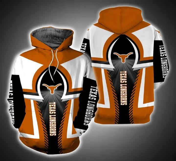 Texas Longhorns Logo Football 3D Hoodie Texas Longhorns Gifts for Her