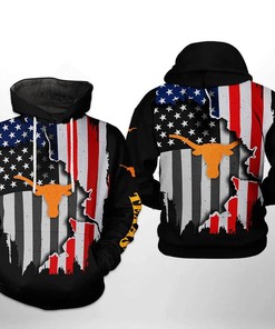 Texas Longhorns With Flag American Distressed 3D Hoodie Texas Longhorns Gifts for Her