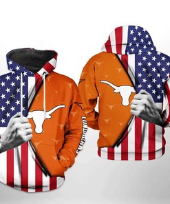 Texas Longhorns With Flag American My Heart 3D Hoodie Texas Longhorns NCAA Gifts