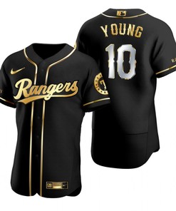 Texas Rangers #10 Michael Young Mlb Golden Brandedition Black Jersey Gift For Rangers Fans
