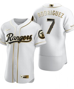 Texas Rangers #7 Ivan Rodriguez Mlb Golden Brandedition White Jersey Gift For Rangers Fans
