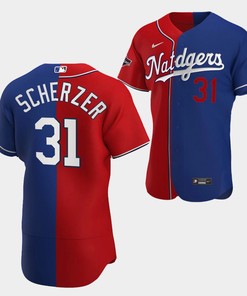 Texas Rangers Jersey, Max Scherzer Dodgers Nationals Outstanding Pitcher Red Royal 31 Jersey Split Edition