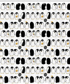 Themed Cartoon Arctic Animals Holding Hands Penguins Shower Curtain Bathroom Decor