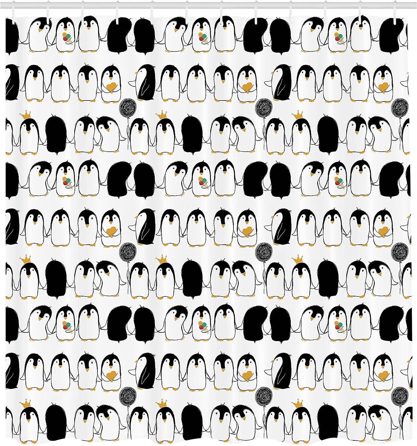 Themed Cartoon Arctic Animals Holding Hands Penguins Shower Curtain Bathroom Decor