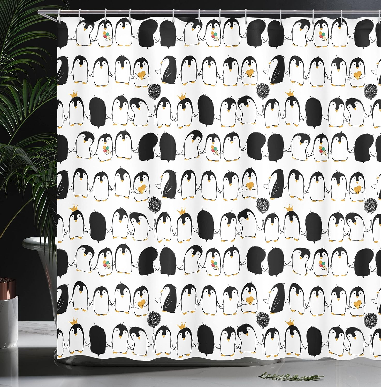 Themed Cartoon Arctic Animals Holding Hands Penguins Shower Curtain Bathroom Decor