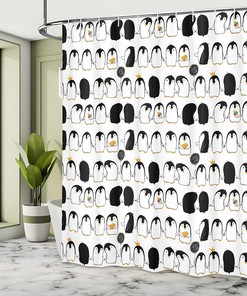 Themed Cartoon Arctic Animals Holding Hands Penguins Shower Curtain Bathroom Decor