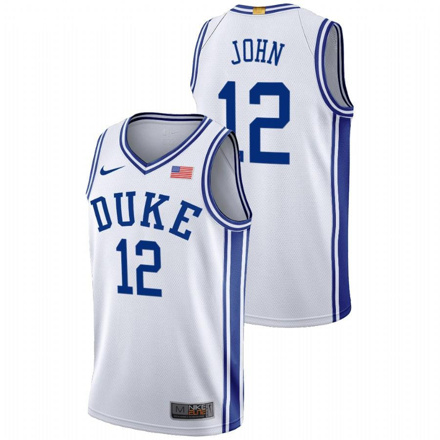 Theo John 12 Duke Blue Devils 2023 Home Transfer Men Jersey - White