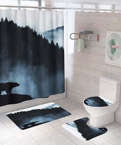 Thick Fabric Shower Curtain with Bear Design for Bathroom