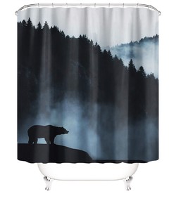 Thick Fabric Shower Curtain with Bear Design for Bathroom