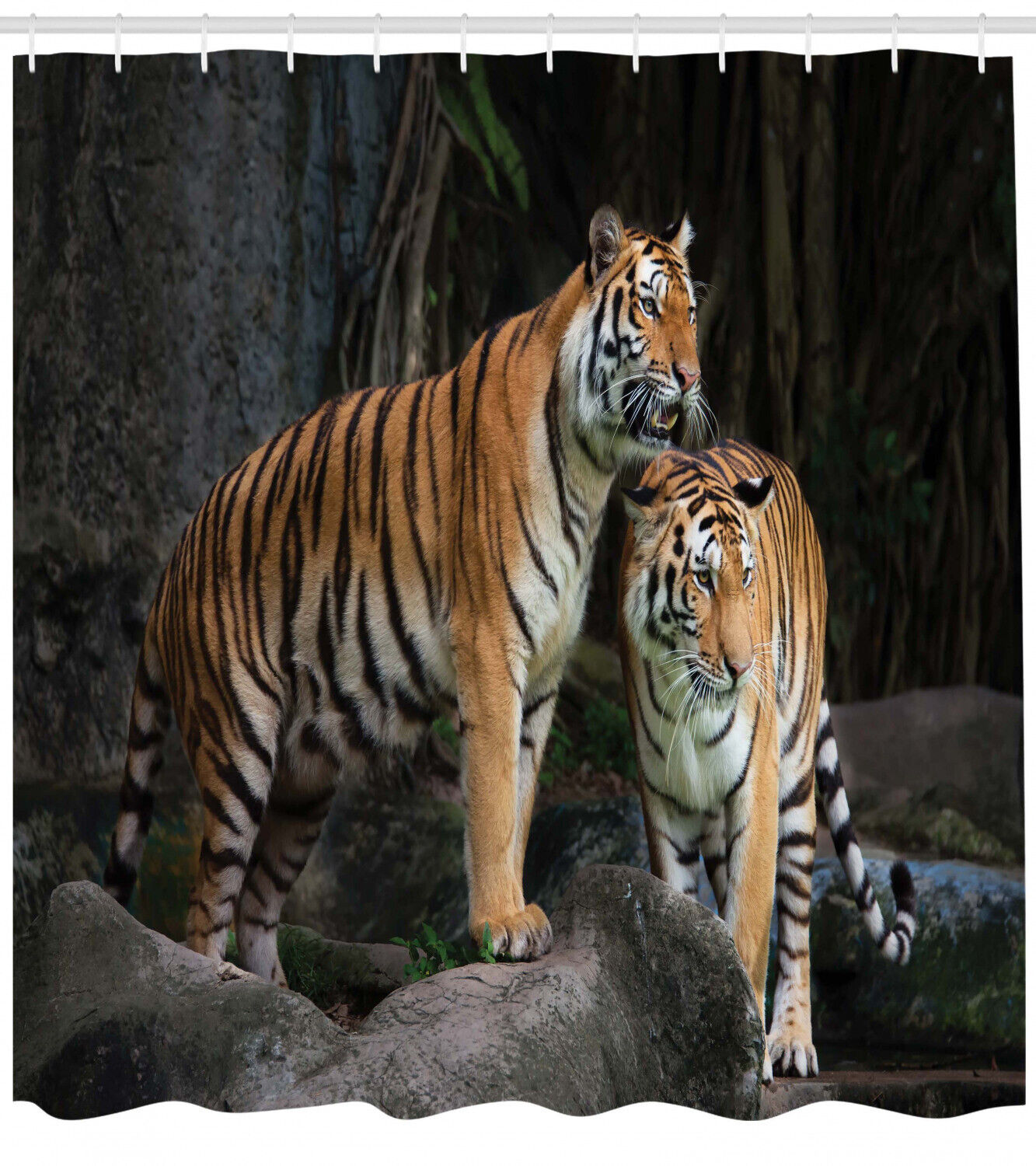 Tiger Couple in Jungle Shower Curtain for Bathroom Decor - Animal Print