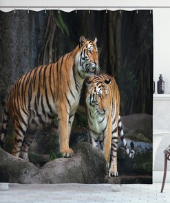 Tiger Couple in Jungle Shower Curtain for Bathroom Decor - Animal Print