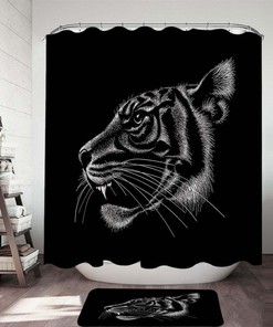 Tiger Head Profile Black Shower Curtain for Bathroom Decor