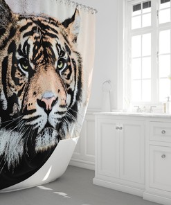 Tiger Sketch Style Shower Curtain for Big Cat Lovers' Bathroom Decor