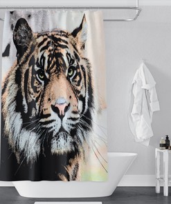 Tiger Sketch Style Shower Curtain for Big Cat Lovers' Bathroom Decor