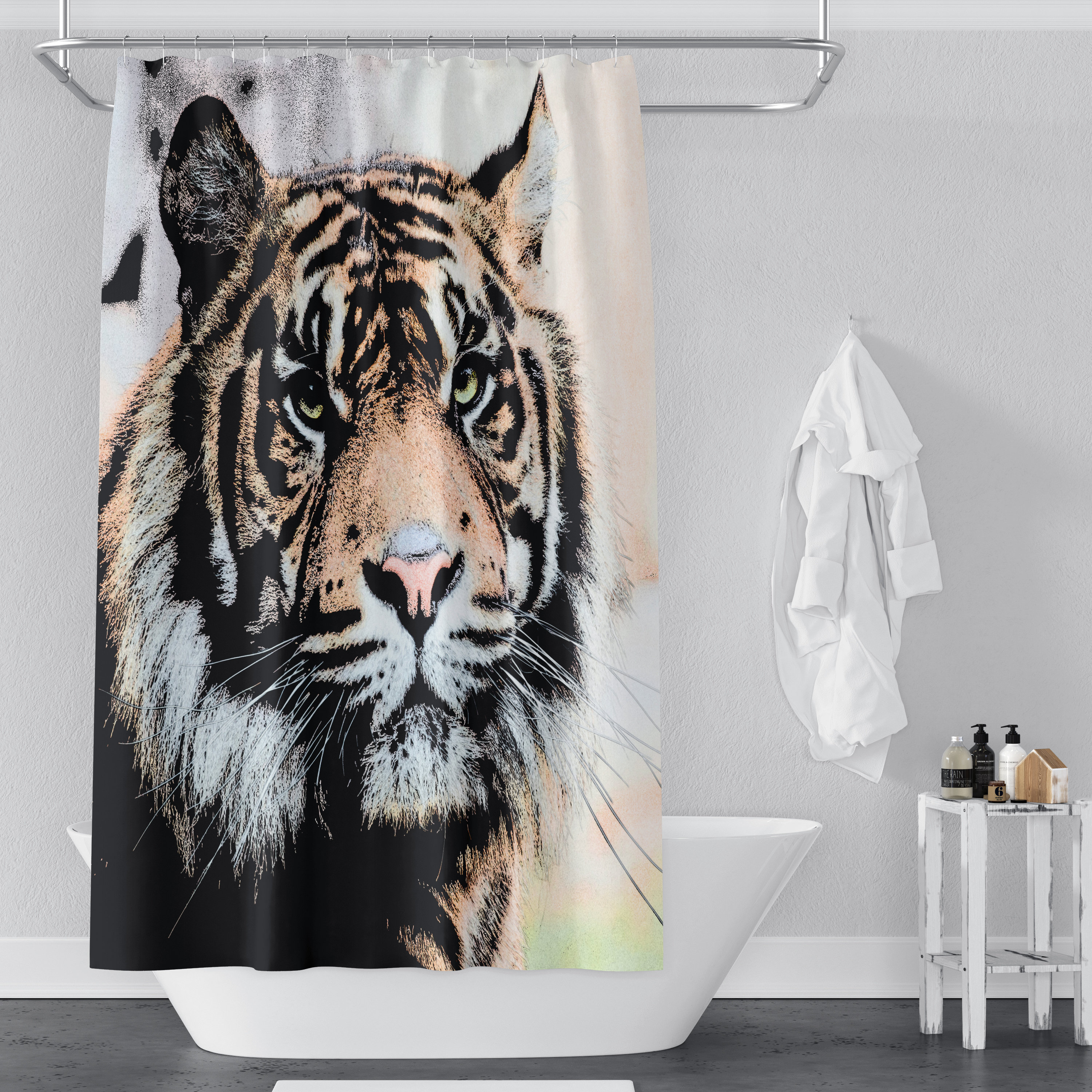 Tiger Sketch Style Shower Curtain for Big Cat Lovers' Bathroom Decor