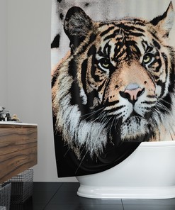 Tiger Sketch Style Shower Curtain for Big Cat Lovers' Bathroom Decor
