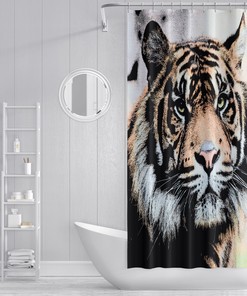 Tiger Sketch Style Shower Curtain for Big Cat Lovers' Bathroom Decor