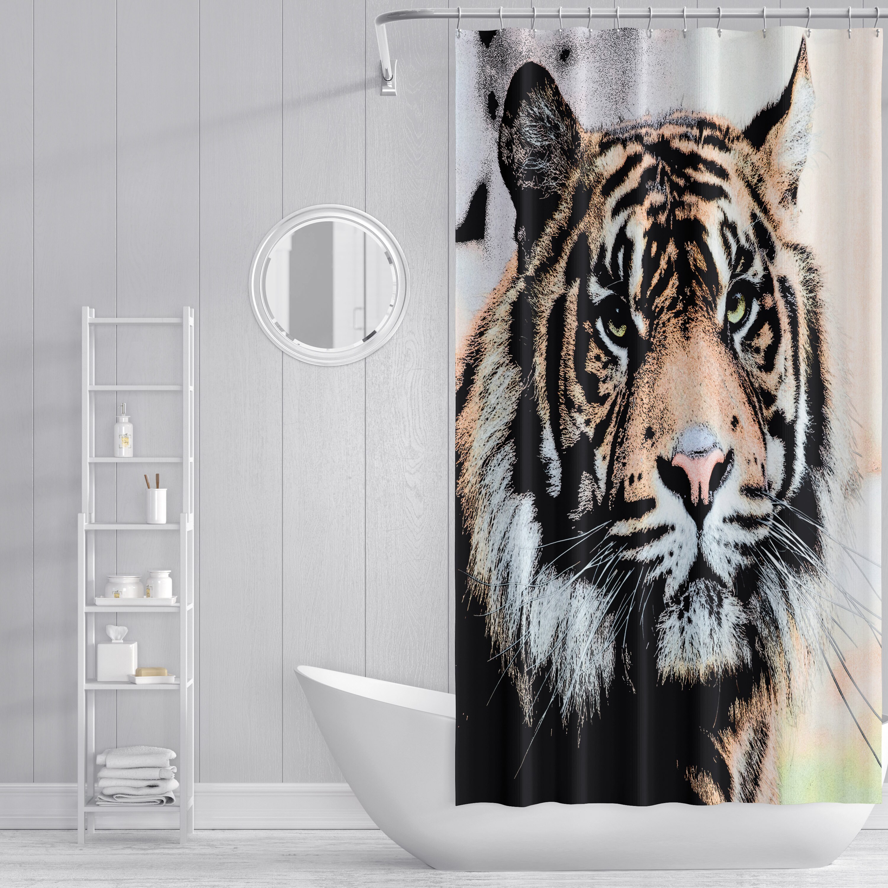 Tiger Sketch Style Shower Curtain for Big Cat Lovers' Bathroom Decor