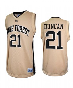 Tim Duncan 21 Wake Forest Demon Deacons Gold Jersey Retro Basketball