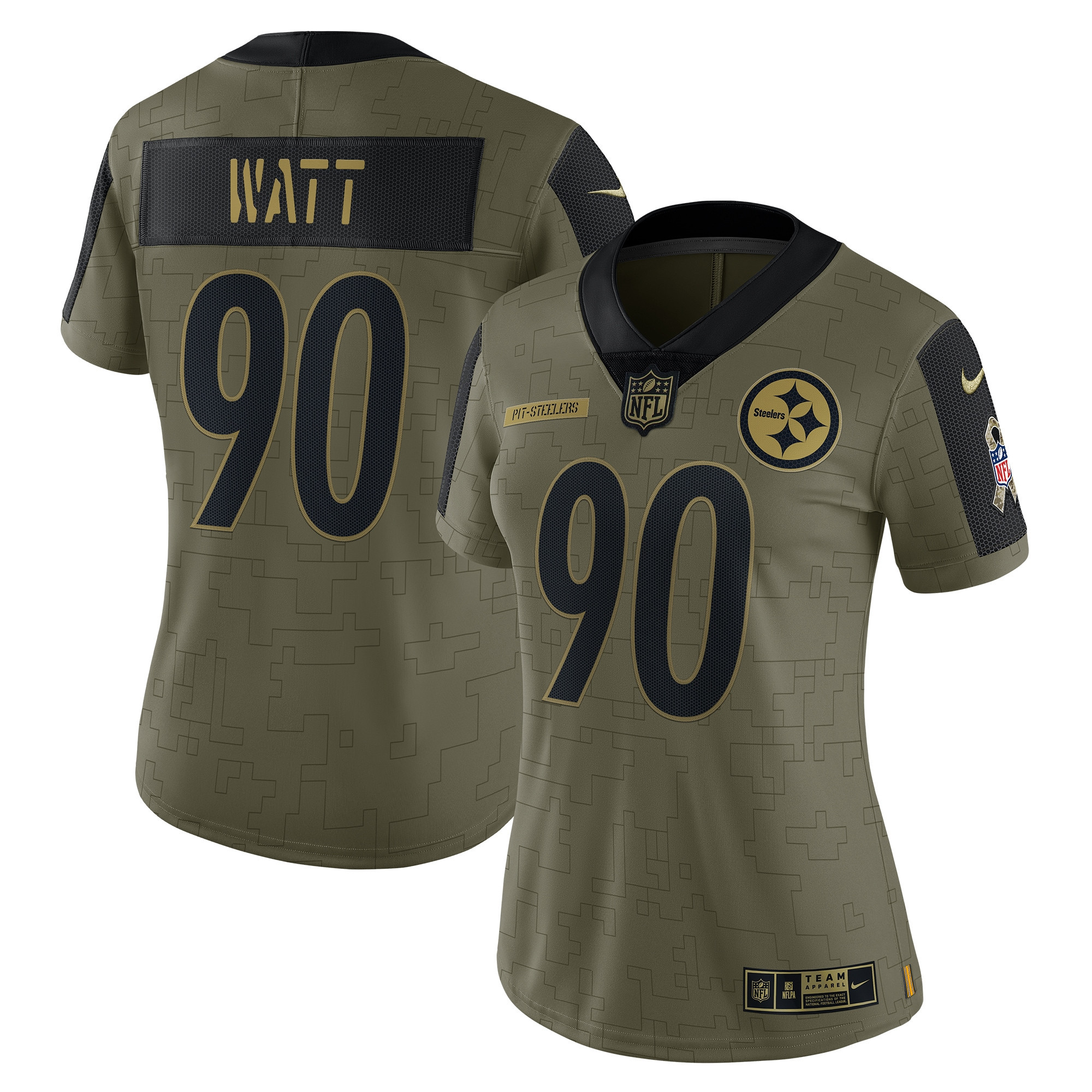 T.j. Watt Pittsburgh Steelers Womens 2021 Salute To Service Limited Player Jersey - Olive Nfl