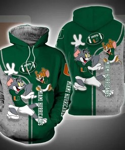 Tom And Jerry Play Football for Miami Hurricanes 3D Hoodie Miami Hurricanes NCAA Gifts