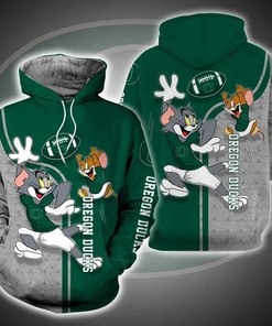 Tom And Jerry Play Football for Oregon Ducks 3D Hoodie Oregon Ducks Gifts for Her