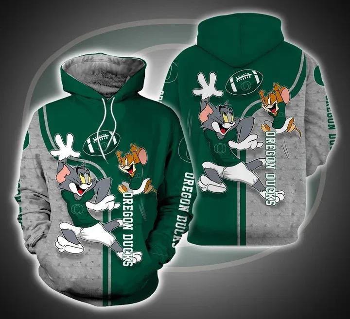 Tom And Jerry Play Football for Oregon Ducks 3D Hoodie Oregon Ducks Gifts for Her
